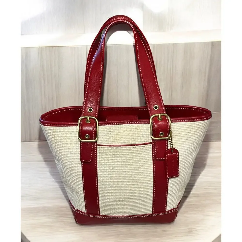 Vintage Coach 8909 Woven Straw Tote